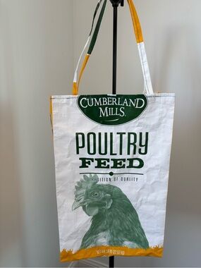 Large Poultry Feed Tote Bag - White & Green